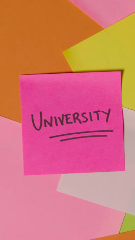 Vertical-Video-Education-Concept-Of-Revolving-Sticky-Notes-With-University-Written-On-Top-Note